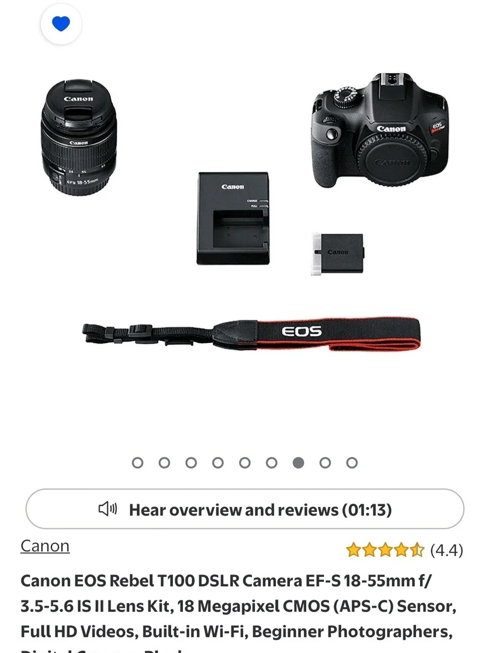 Canon EOS Rebel T100 DSLR Camera in Black with 18-55mm Lens